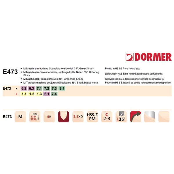 Maschi Dormer E473 HSS-E PM Din 371/376 C R35 M 6H