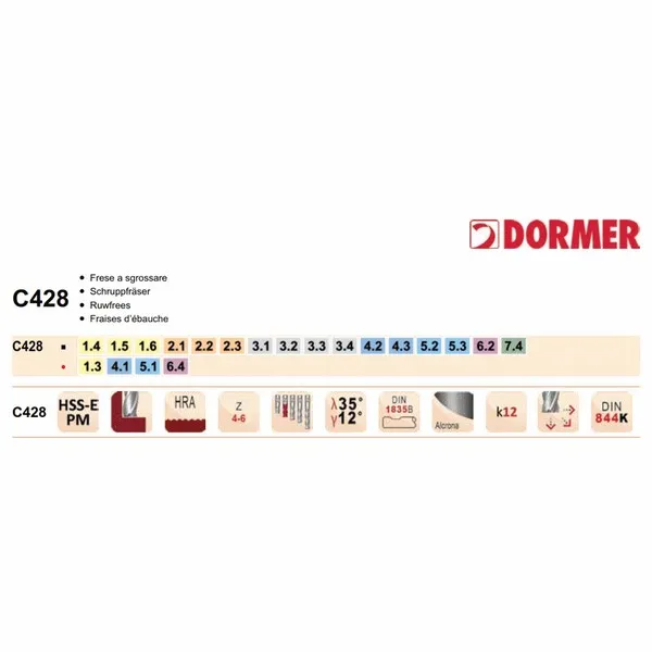 Fresa Sgrossatura Dormer C428 HSS-E PM Din 844K corta HRA