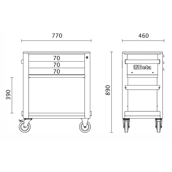 Carrello di servizio con 3 cassetti BETA C50S