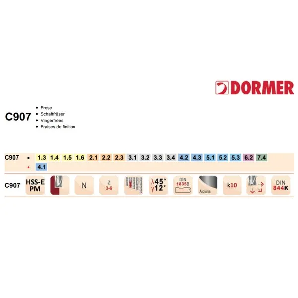 Fresa Finitura Dormer C907 HSS-E PM Din 844K corta Elica N