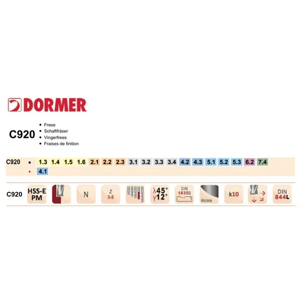 Fresa Finitura Dormer C920 HSS-E PM Din 844L lunga Elica N