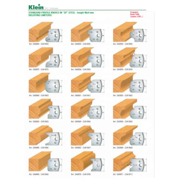 Coltelli e limitatori sagomati standard acciaio SP SA0 - SA1