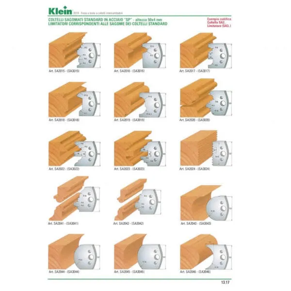Coltelli e limitatori sagomati standard acciaio SP SA2 - SA3