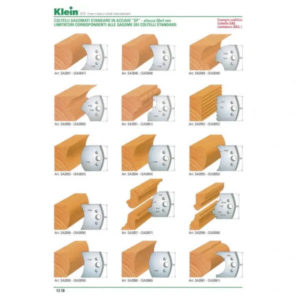 Coltelli e limitatori sagomati standard acciaio SP SA2 - SA3