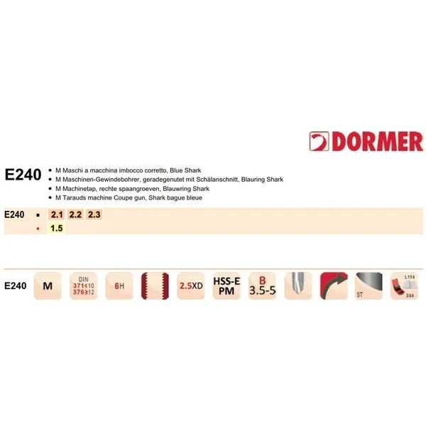 Maschi Dormer E240 HSS-E PM Din 371/376 B M 6H Vap