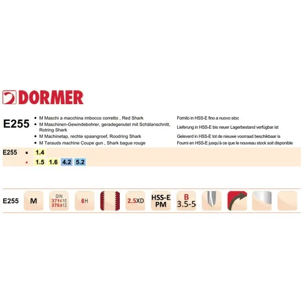 Maschi Dormer E255 HSS-E PM Din 371/376 B M 6H