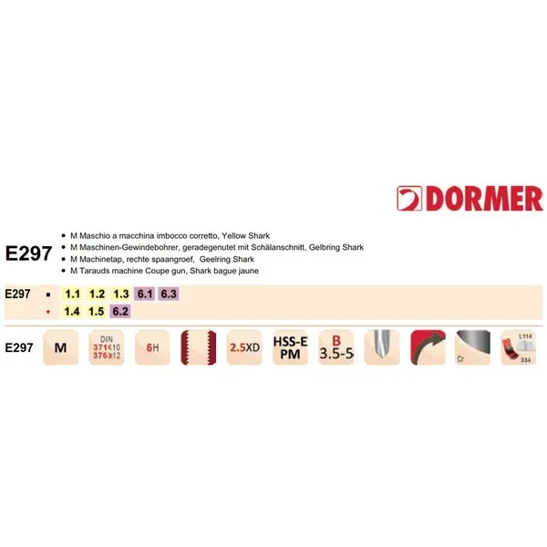 Maschi Dormer E297 HSS-E PM Din 371/376 B M 6H Cromato