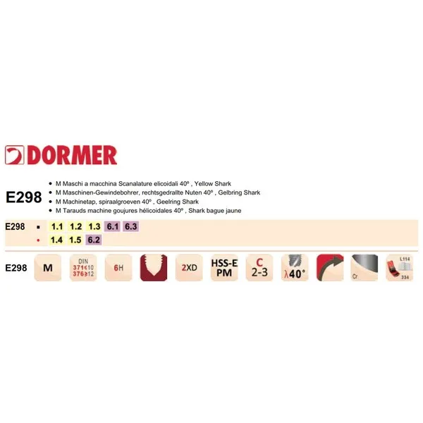 Maschi Dormer E298 HSS-E PM Din 371/376 C R40 M 6H Cromato