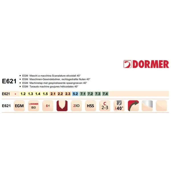 Maschi Dormer E621 HSS Dormer EGM 6H per filetti riportati