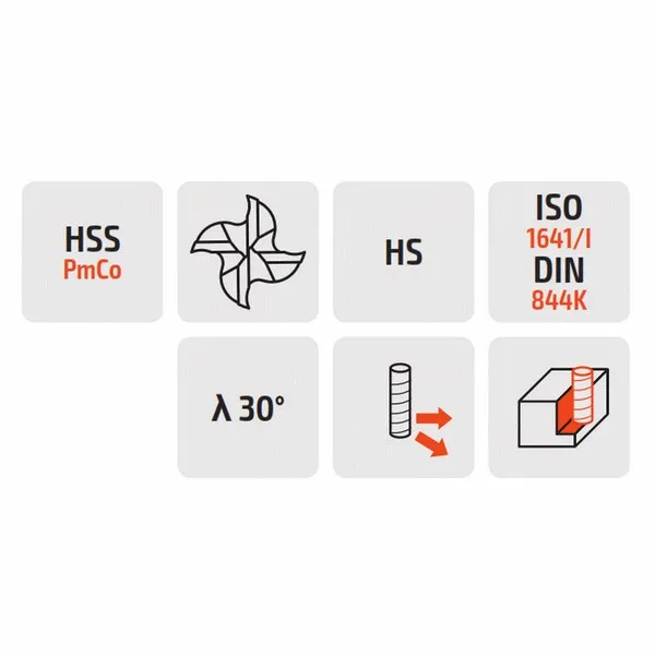 Fresa a finire 123A serie lunga HSS-PmCo DIN 844K