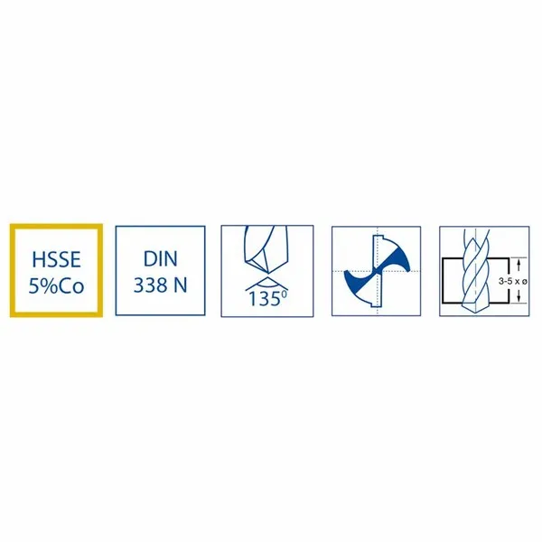 Punte HSS-Co5% DIN 338N 1016