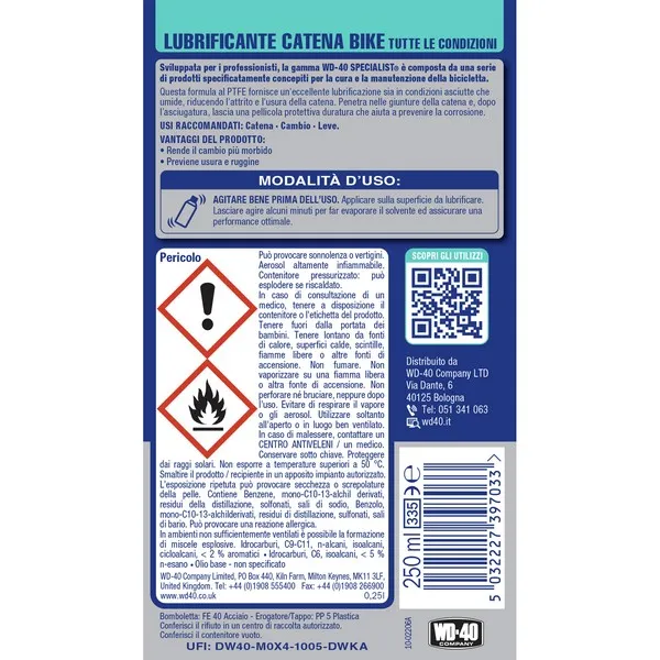 WD-40 Lubrificante Catena per tutte le condizioni 250 ml
