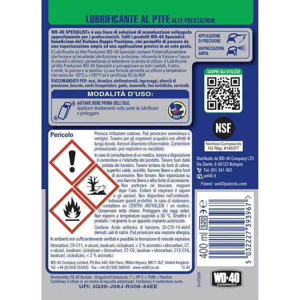 WD-40 Lubrificante Alte Prestazioni PTFE 400ml